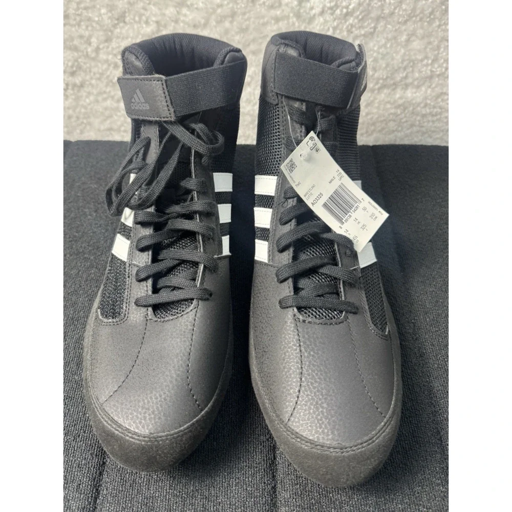 Adidas HVC 2 Black Wrestling Combat Shoes MMA Black & White - AQ3325 - Size 14.5